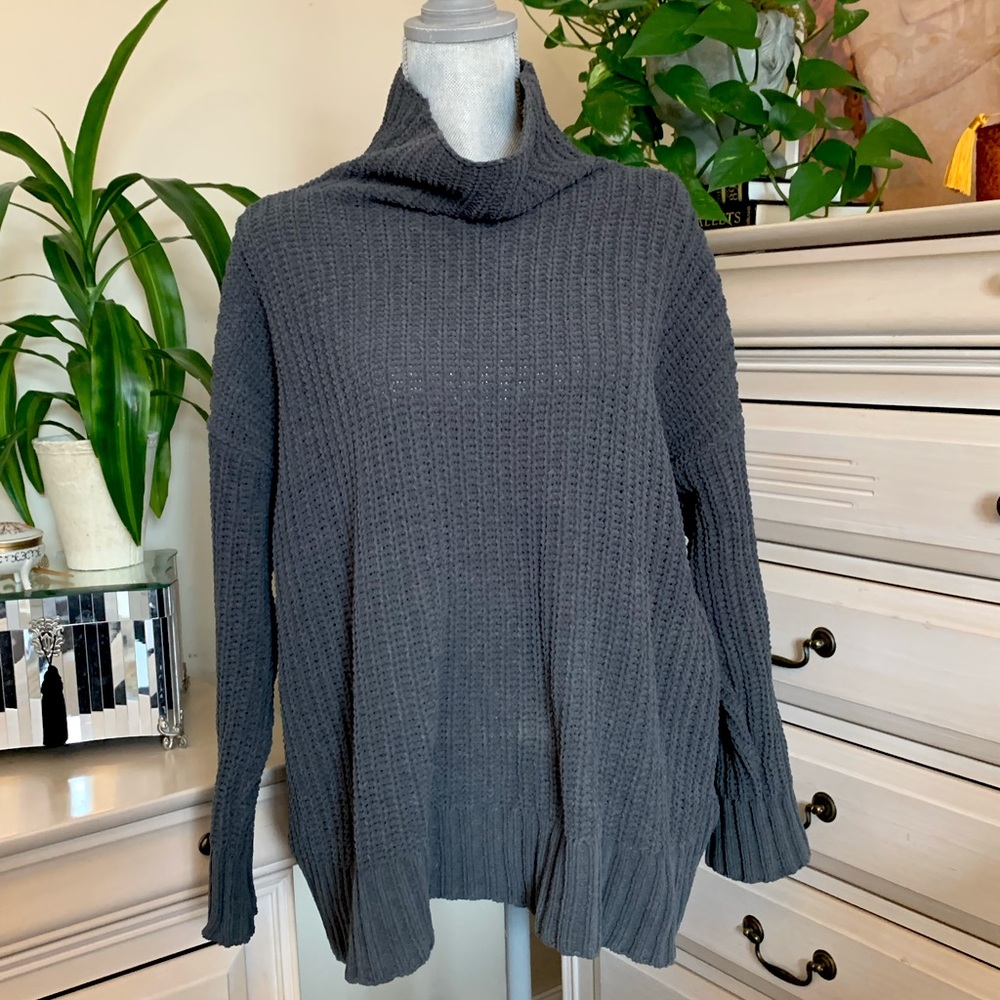 Aerie Grey Knit Mock Neck Sweater
